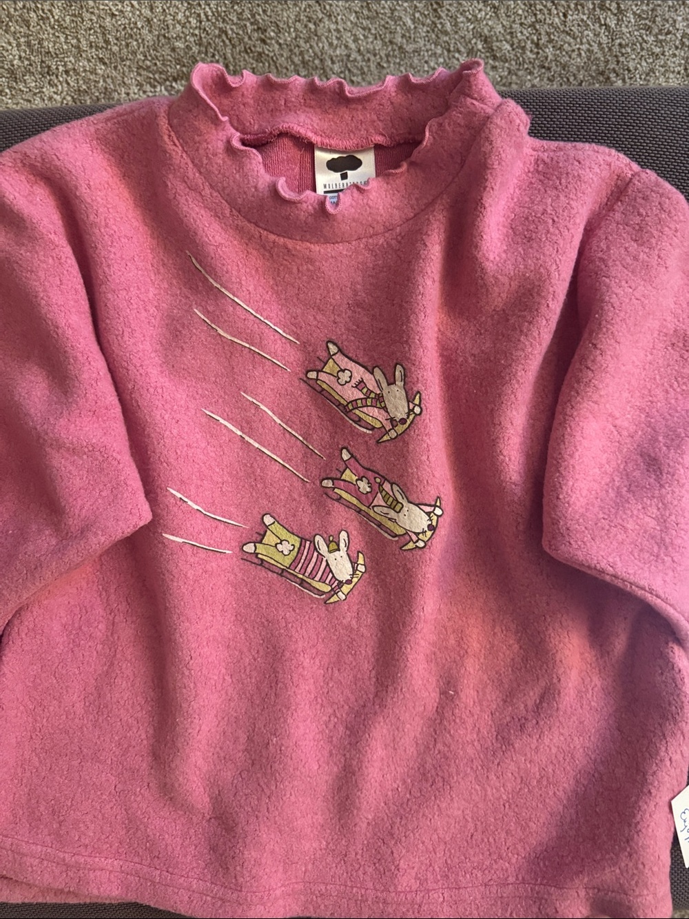 NWT Mulberry Bush Pink Ruffle Neck Fleece Top sz 6